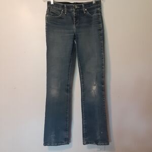 WRANGLER Q Baby Women's Jeans Size 5/6x33 Distressed Elastic Waistband Mid Rise